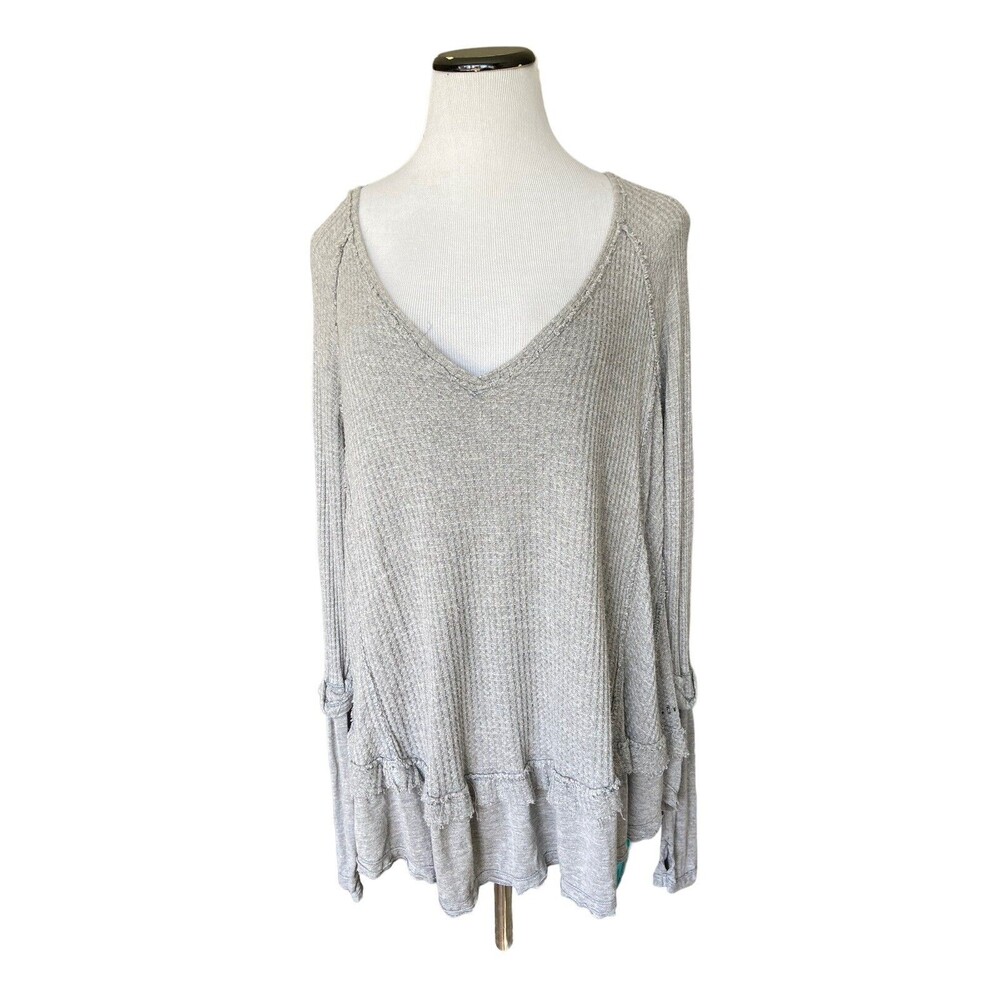 We‎ the Free People Laguna Thermal Top Size XS Gray Oversized Boho Fairy Grunge